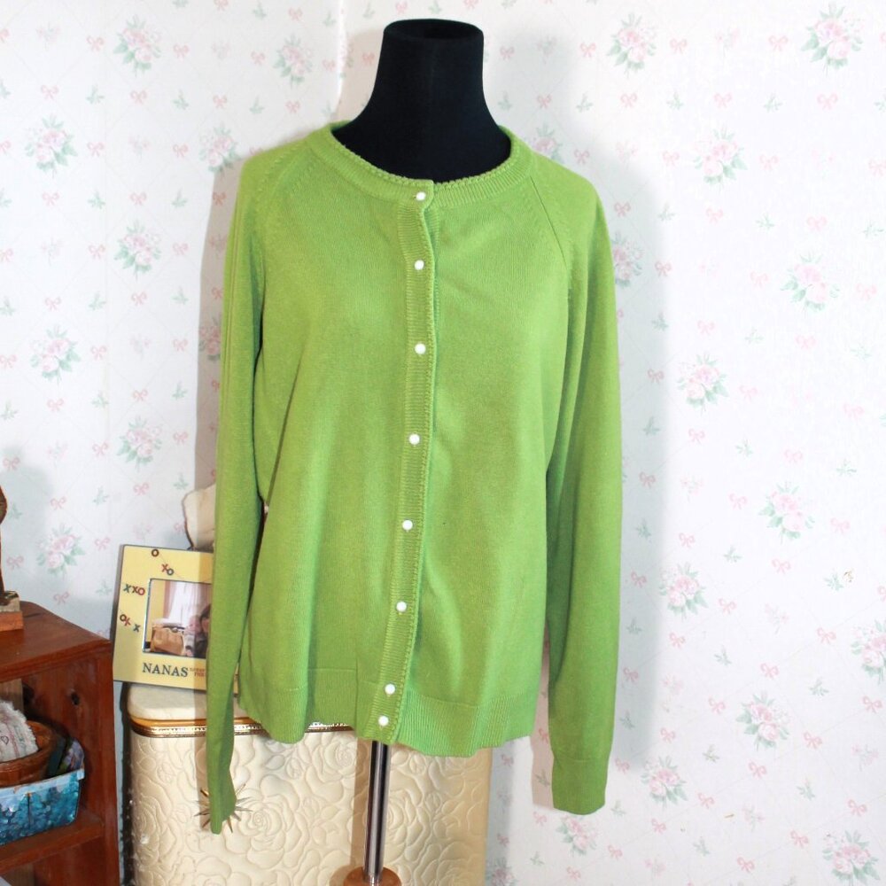 Vintage 1970s Judy Bond Lime Green Cardigan, Large